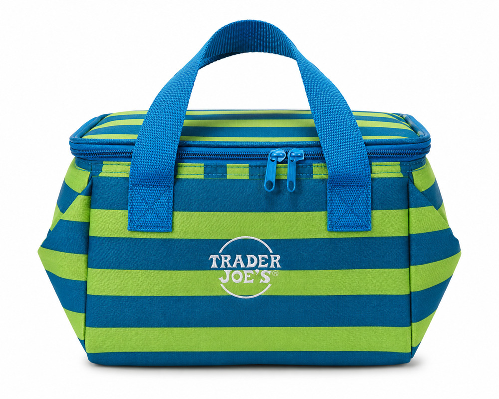 NWT Trader Joe's Striped Mini Insulated Lunch Cooler Bag Blue Green Tote
